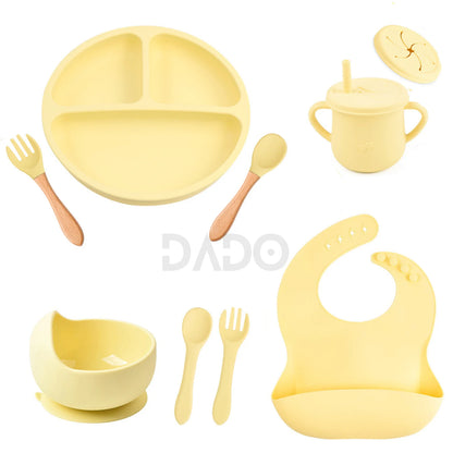 Customized Baby Silicone Feeding Set with Suction Cup Personalized Name Dish Divided Plate Bowl Spoon Cute Kid Eating Tableware