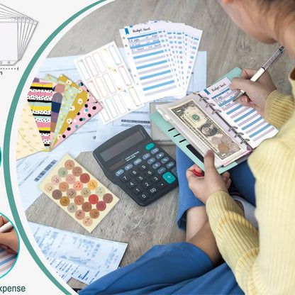 Budget Binder with Zipper Envelopes, Cash Envelopes with Budget Sheets, PVC Pockets, Cash Envelopes, Stickers & Pen