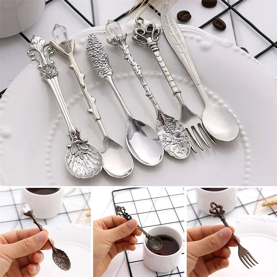 6pcs Set Ice Cream Spoon Jam Spoon Dessert Spoon Zinc Alloy Coffee Spoon Tableware Kitchen Uten Vintage Palace Coffee Spoon