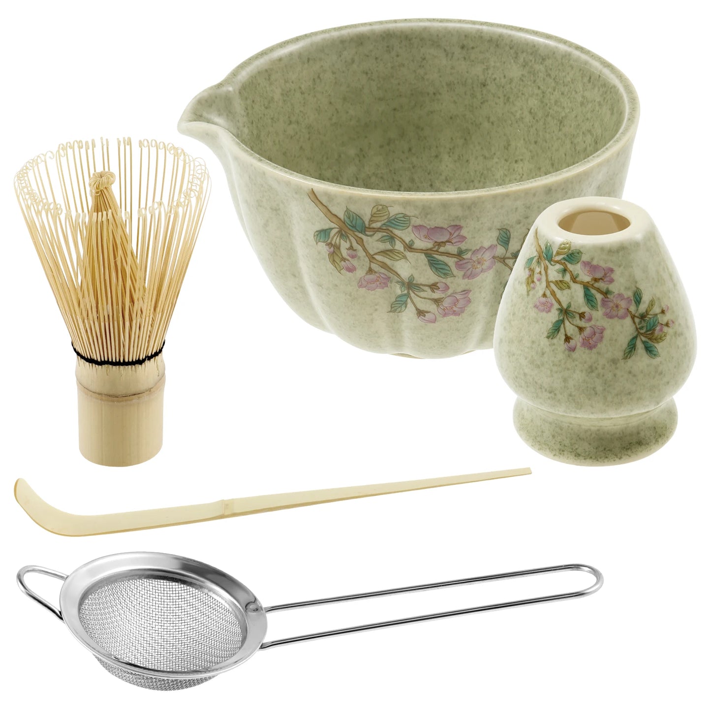 Matcha Whisk and Bowls Kit with Whisk Holder Scoop and Sifter Japanese Style Matcha Making Set Teaset Giftbox for Tea lovers