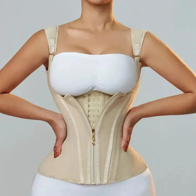 Body Shaper Shapewear Women Vest Tops Double Compression Waist Trainer Corset Adjustable Zipper and Hook-eyes