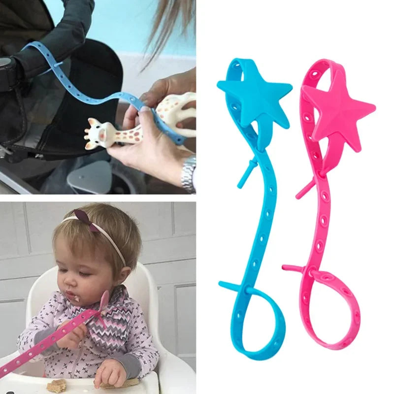 Baby Stroller Hook Silicone Star Pacifier Chain Non-Toxic Teether Strap Kids Toy Holder Organizer Stroller Accessories