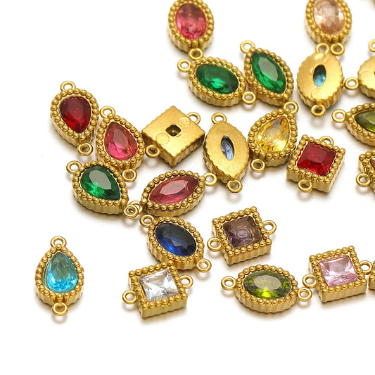 10pcs Stainless Steel Heart Square Zircon Connectors Charms for DIY Necklace Findings Jewelry Earrings Making Bracelets Supplies