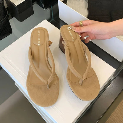 Female Flip flops Footwear Ladies Wedges Slippers Shoes New In 2025 Fashion Round Toe Women Heeled Sandals Slippers Shoes