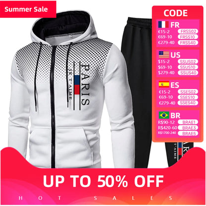 Men's Tracksuits Printing Casual Round Dot Zipper Hoodies+Jogging Pants Two Piece Set Mens Coat Sweatshirt Trend Street Clothing