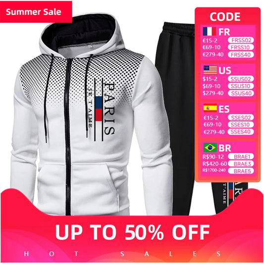 Men's Tracksuits Printing Casual Round Dot Zipper Hoodies+Jogging Pants Two Piece Set Mens Coat Sweatshirt Trend Street Clothing