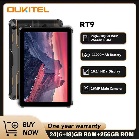 Oukitel RT9 Rugged TabletRugged Tablet 10.1" HD Display 24GB RAM 256GB Waterproof Tablet 11000mAh Battery Android 14.0 Tablet PC