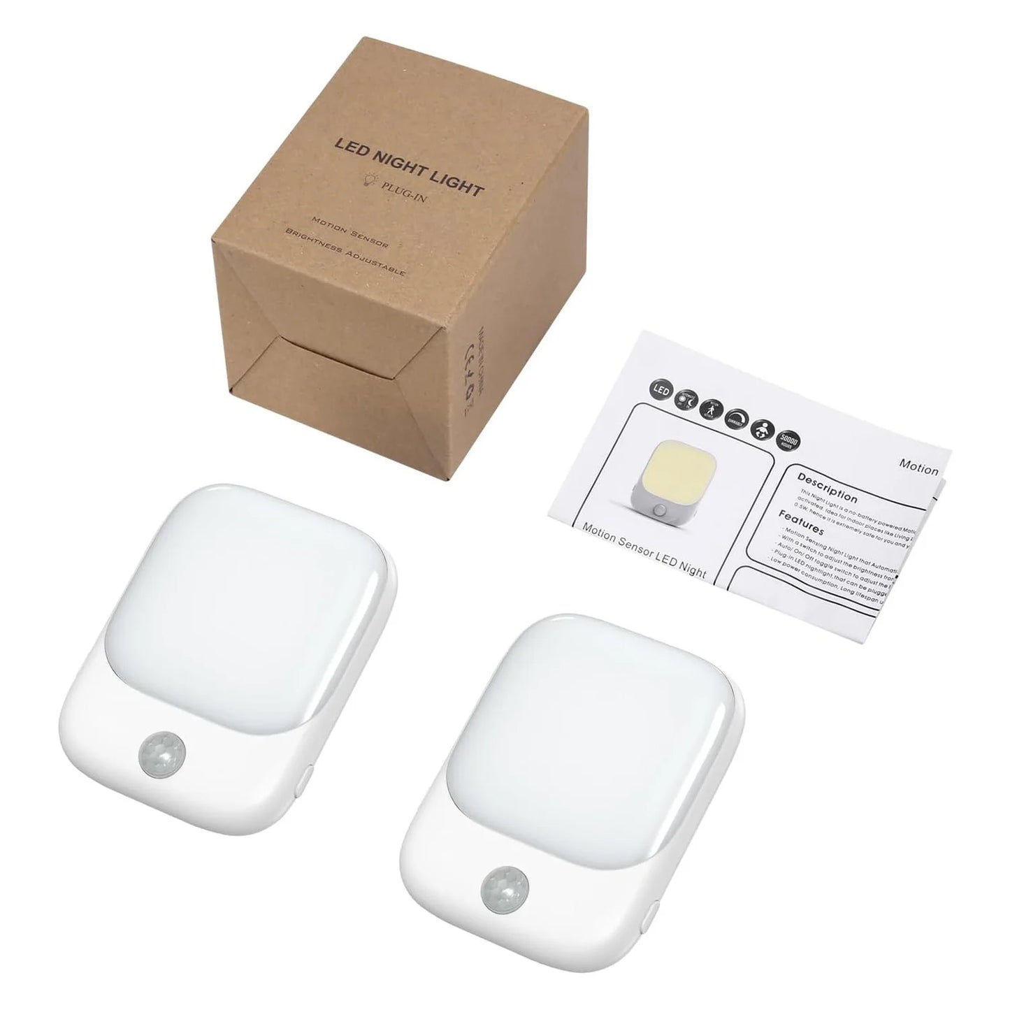 Smart LED Night Light with Sensor, Adjustable Brightness, Suitable for Bedroom, Bathroom, Corridor, Staircase, Kitchen - Plug-in