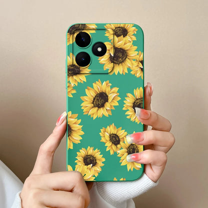 Case For Realme Note 50 Flower Painted Upgrade Lens Protection Soft Back Cover Model RMX3834 Liquid Silicone Phone Protectors