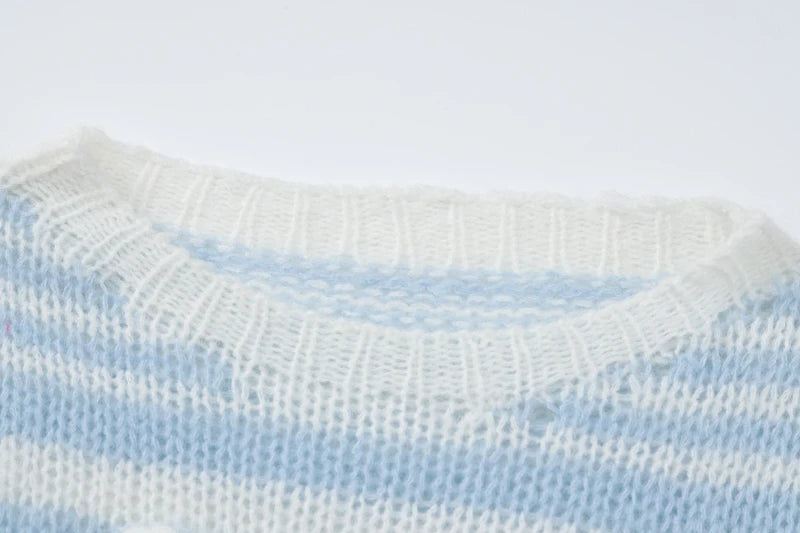 DGLUKE Striped Oversized Sweaters For Women Autumn Winter Knitted Wool Sweater And Jumpers Lantern Sleeve Pullover Sweatshirt