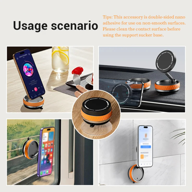 Magnetic Car Mount Stand Vacuum Strong Suction Stand Phone Holder Foldable 360 Rotation Adjustable Car Phone Bracket for Magsafe