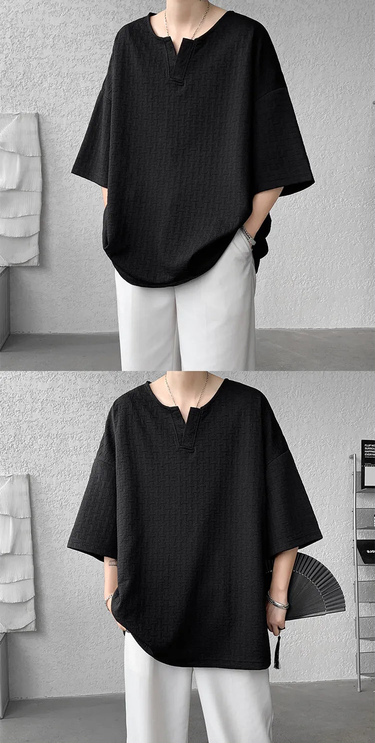 Mens V Neck Loose Fit Tshirt Summer Fashion Comfort Breathable Casual Streetwear Trendy Tee Lightweight Premium Fabric Crew Neck