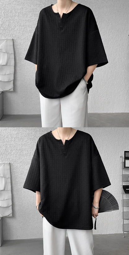 Mens V Neck Loose Fit Tshirt Summer Fashion Comfort Breathable Casual Streetwear Trendy Tee Lightweight Premium Fabric Crew Neck