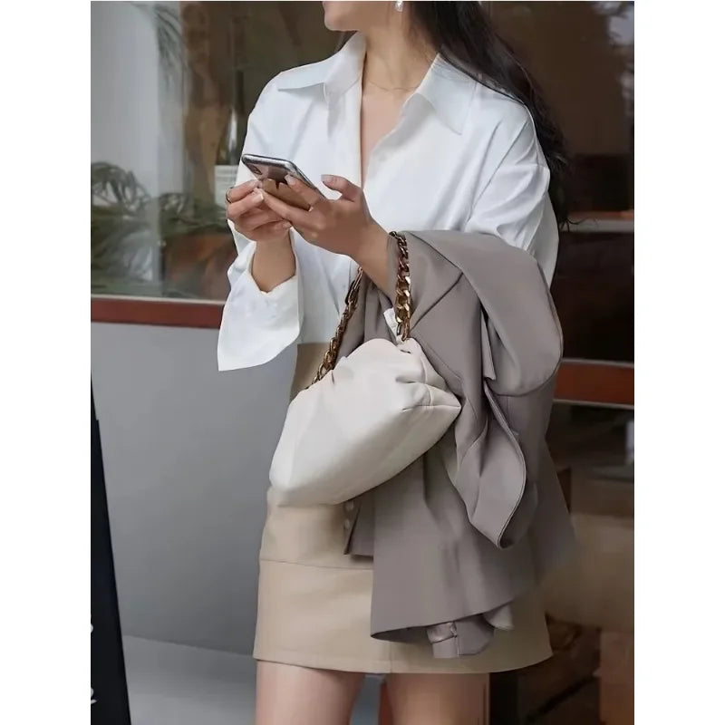 Fashion Casual Office Lady Silk Blouses Autumn Long Sleeve Button Up Shirt Women Elegant Winter Tops  Office Lady Acetate Blouse