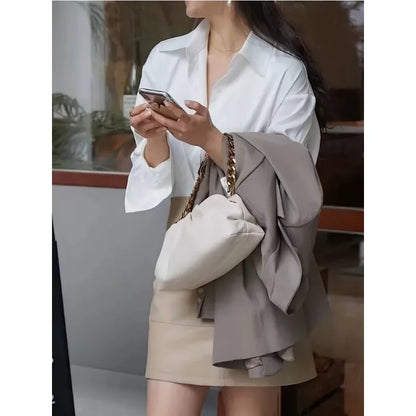 Fashion Casual Office Lady Silk Blouses Autumn Long Sleeve Button Up Shirt Women Elegant Winter Tops  Office Lady Acetate Blouse