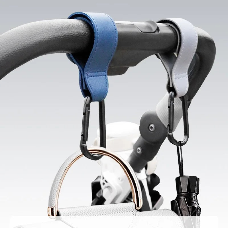 Diaper Bag Hanger PU Baby Bag Stroller Hook Pram 360° Rotatable Cart Organizer Clips Portable Hook Stroller Hanger Accessories