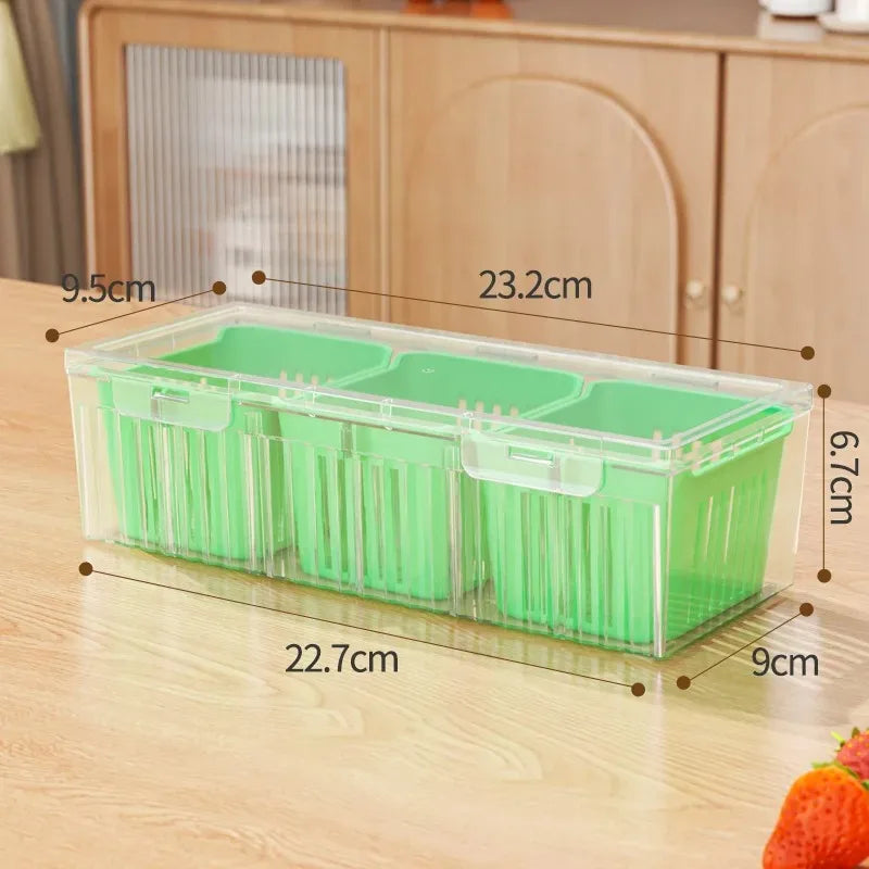 New 3 Grid Refrigerator Food Fresh-keeping Box Ginger Garlic Onion Pepper Storage Box Fruit Vegetable Basket Kitchen Organizer