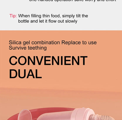 Baby Feeding Bottle + Teether Baby Silicone Rice Paste Cereal Feeding Squeeze Bottle Spoon Feeder for Newborn Child Utensils