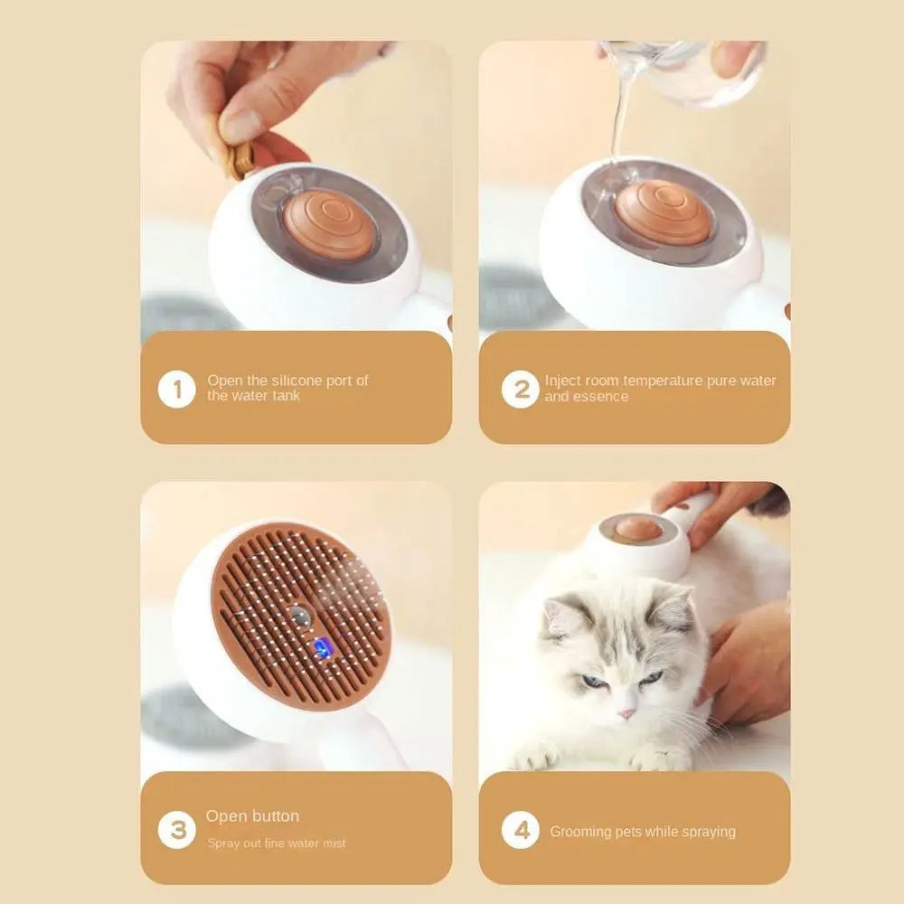 Hair Removal Pet Spray Hair Comb Self-cleaning Sliker Brush Anti-Static Steam Spray Hair Remover Smooth Tips Health Protection