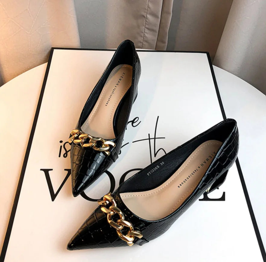 Office Shoes For Women 2024 Ladies Summer Footwear With Medium Heels Pointed Toe Luxury Leather Casual Comfortable And Elegant A