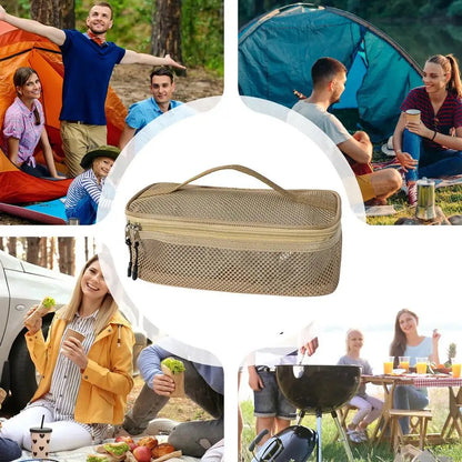 Camping Utensil Bag Road Trip Portable Cookware Pouch Large Mesh Portable Camp Utensil Bag For Picnic Barbecue Traveling