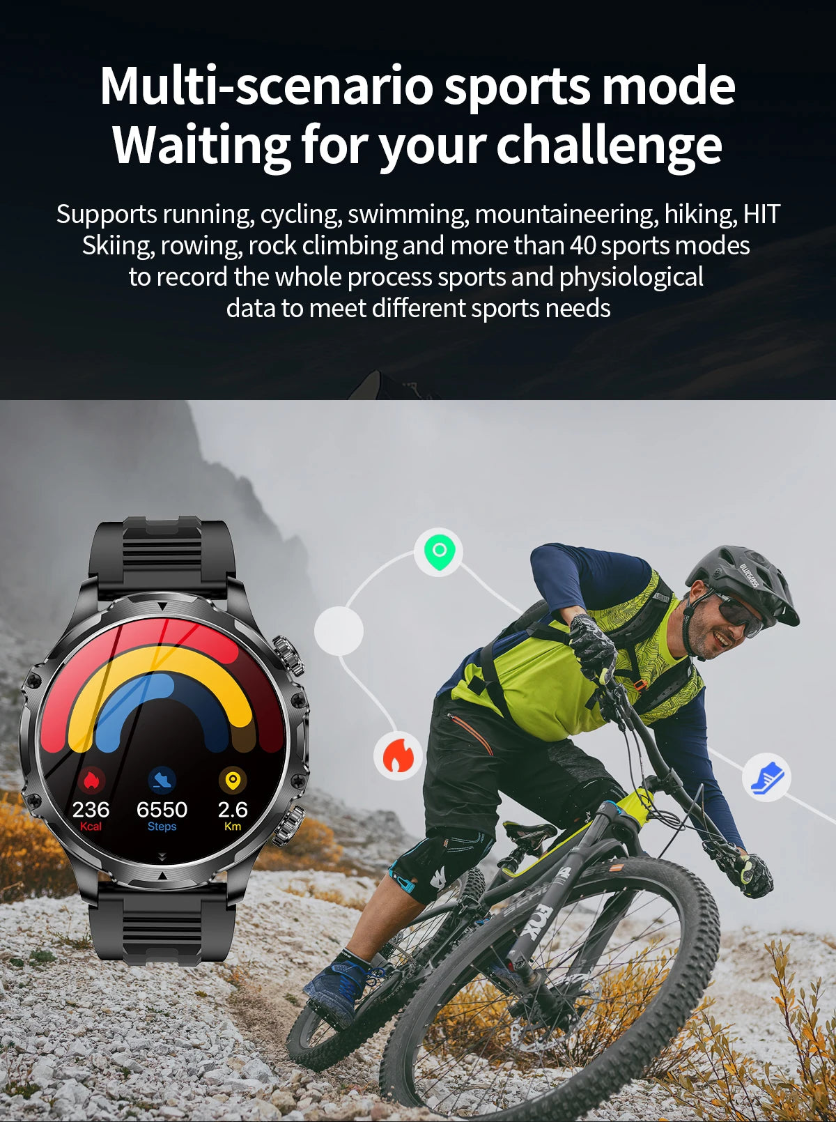 2025 Outdoor Sports Fitness Tracker Smart Watch 1.85 Inch HD Alomed 800mAh Lithium Battery Bluetooth LED Flashlight Smart Watch