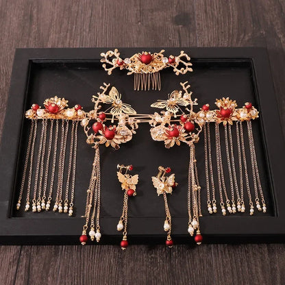 Xiuhe Headwear Accessories Chinese Hanfu Bridal Hair Accessories Set Tassel Dragon Phoenix Coat Hair Accessories Ancient Gifts