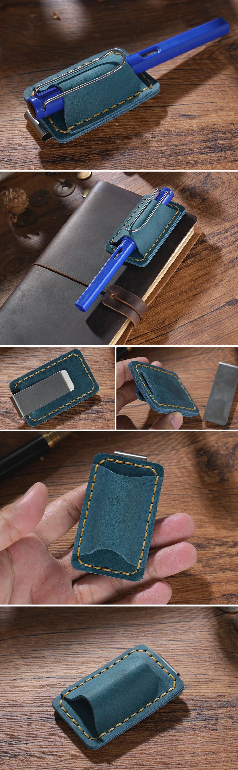 Leather Notebook Pen Holder with Clip Bookmark Book Accessories Convenient Portable Travel Supplies Office School Stationery