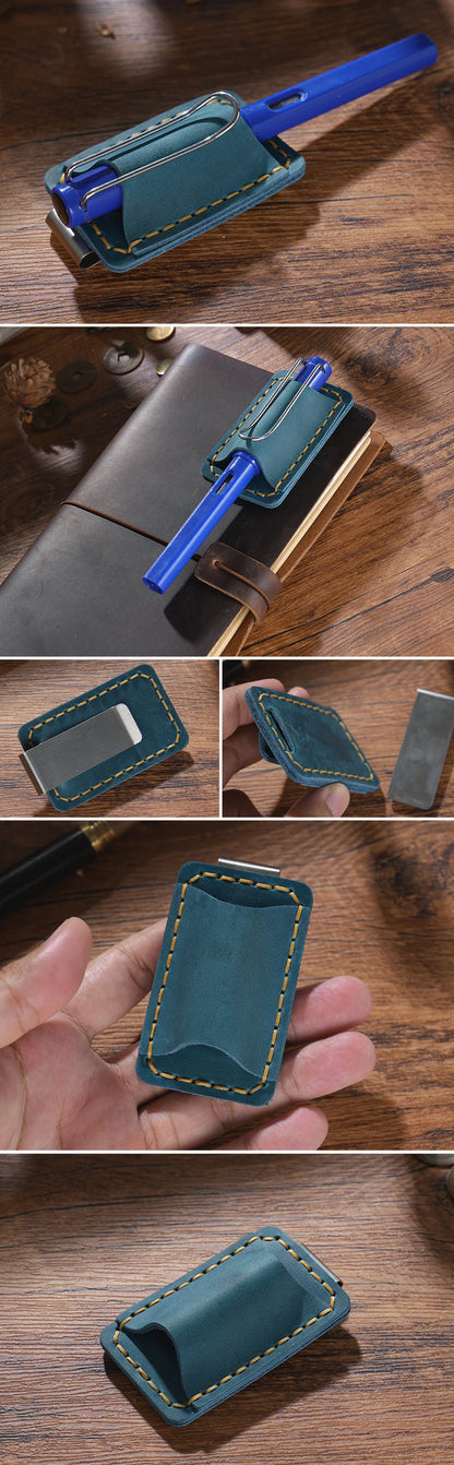 Leather Notebook Pen Holder with Clip Bookmark Book Accessories Convenient Portable Travel Supplies Office School Stationery