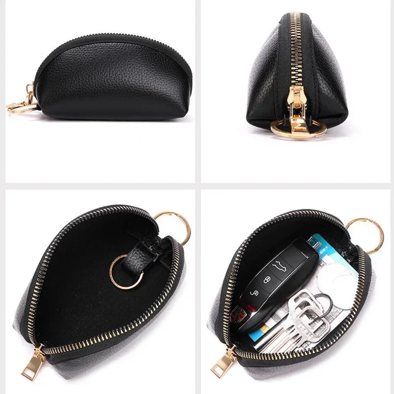 Soft Leather Key Holder Organizer Pouch Men Women Car Key Wallet House Keychain Housekeeper Key Case Zipper Bag Mini Card Bag