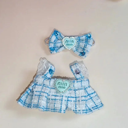 Labubu Sitting Party Outfit V1 V2 Doll Clothes Classic Grid Dress with Fragrance Kids Gift Set