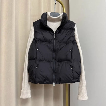 Down Jacket Women Sleeveless 2024 New Down Vest Female Standing Collar Short Coat Loose White Down Jacket Vest Small European