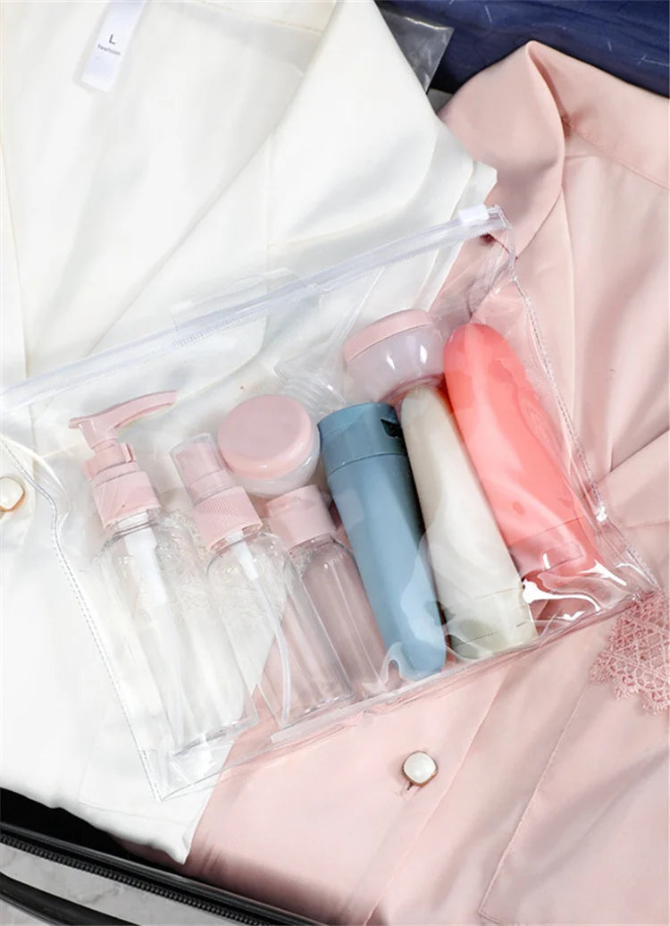 11 Pack Travel Bottles Set Leak Proof Portable Toiletry Squeezable Containers Clear PET Flight Size Cosmetic Containers JAF269