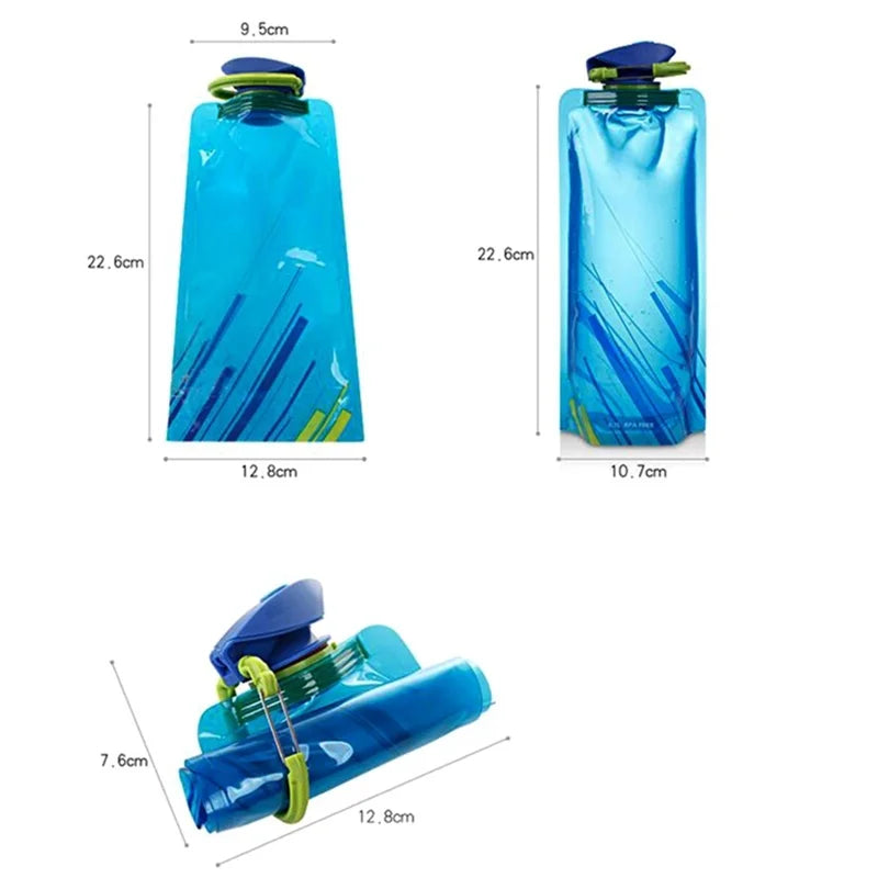 700ML Foldable Travel Bottle Flexible Reusable Bottles Plastic Pouch Soft Flask Water Bag With Carabiner Clip