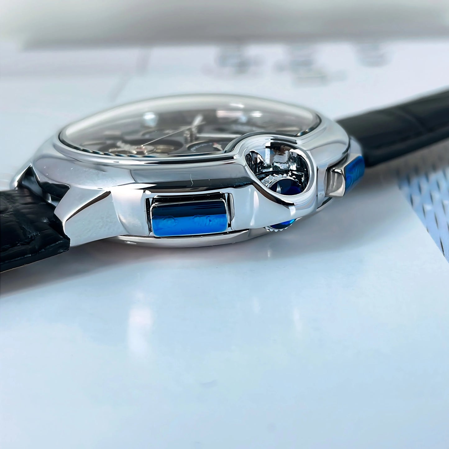 CASENO Fashion Trend Men's Blue Light Glass Night Light Scale Multi functional Fully Automatic Tourbillon Mechanical Watch 831BG