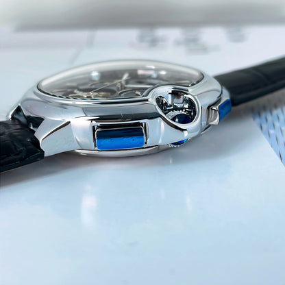 CASENO Fashion Trend Men's Blue Light Glass Night Light Scale Multi functional Fully Automatic Tourbillon Mechanical Watch 831BG