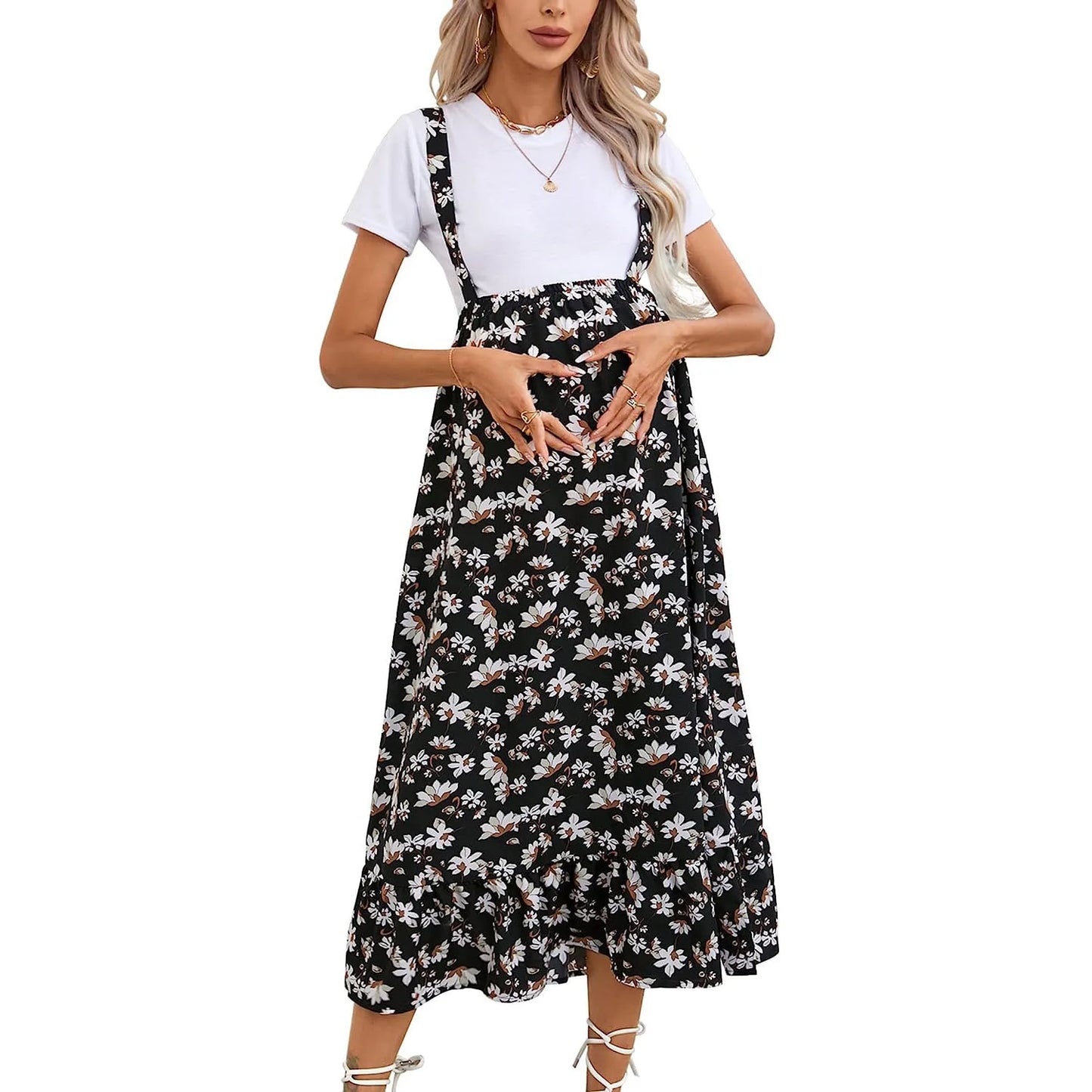 Maternity Dresses Halter Clothing Dress for Pregnant Women with A Printed Halter Dress Pregnancy Clothes Printed Skirt