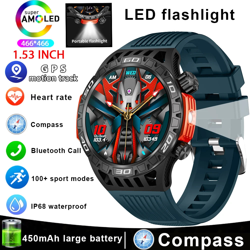 Smart Watch Men With LED Lighting Compass Sports Fitness Tracker Watch IP68 Waterproof Bluetooth Talk SmartWatch For Android IOS