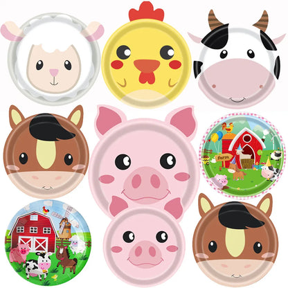 Farm Birthday Party Supplies Animal Farm Paper Plate Pig Sheep Chicken Horses Cows Shape Dinnerware Farm Animal Party Decoration