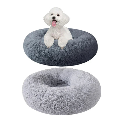 50cm Round Pet Bed for Small medium Dog Bed Cat Bed,Long Plush Dark Gray Dog Bed