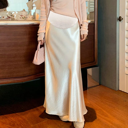 Maternity 2025 New Early Spring Vinegar Satin Covers Strap Slim A-line Long Skirt High Waist Drooping Fish Tail Youth Pregnancy