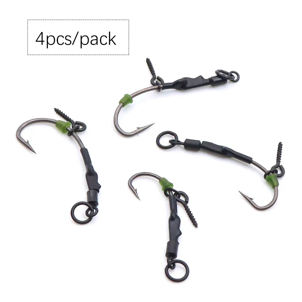 4pcs Ronnie Rig Curve Shank Fishing Hook Barbed Hook Pop Up Bait Boilie Screw Fishing Hair Rig Accessories Terminal Tackle