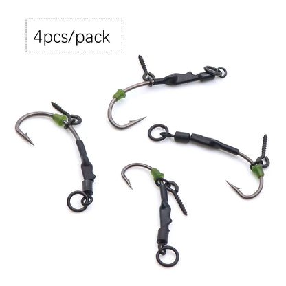 4pcs Ronnie Rig Curve Shank Fishing Hook Barbed Hook Pop Up Bait Boilie Screw Fishing Hair Rig Accessories Terminal Tackle