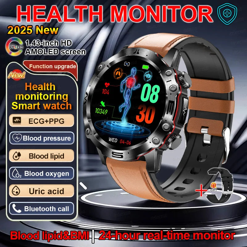 Sapphire 2025New Health managed Smart Watch Health measure Blood Fat Uric Acid Call ECG+PPG blood pressure Health Smartwatch IOS