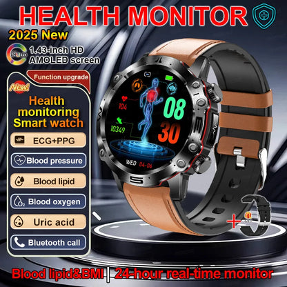 Sapphire 2025New Health managed Smart Watch Health measure Blood Fat Uric Acid Call ECG+PPG blood pressure Health Smartwatch IOS