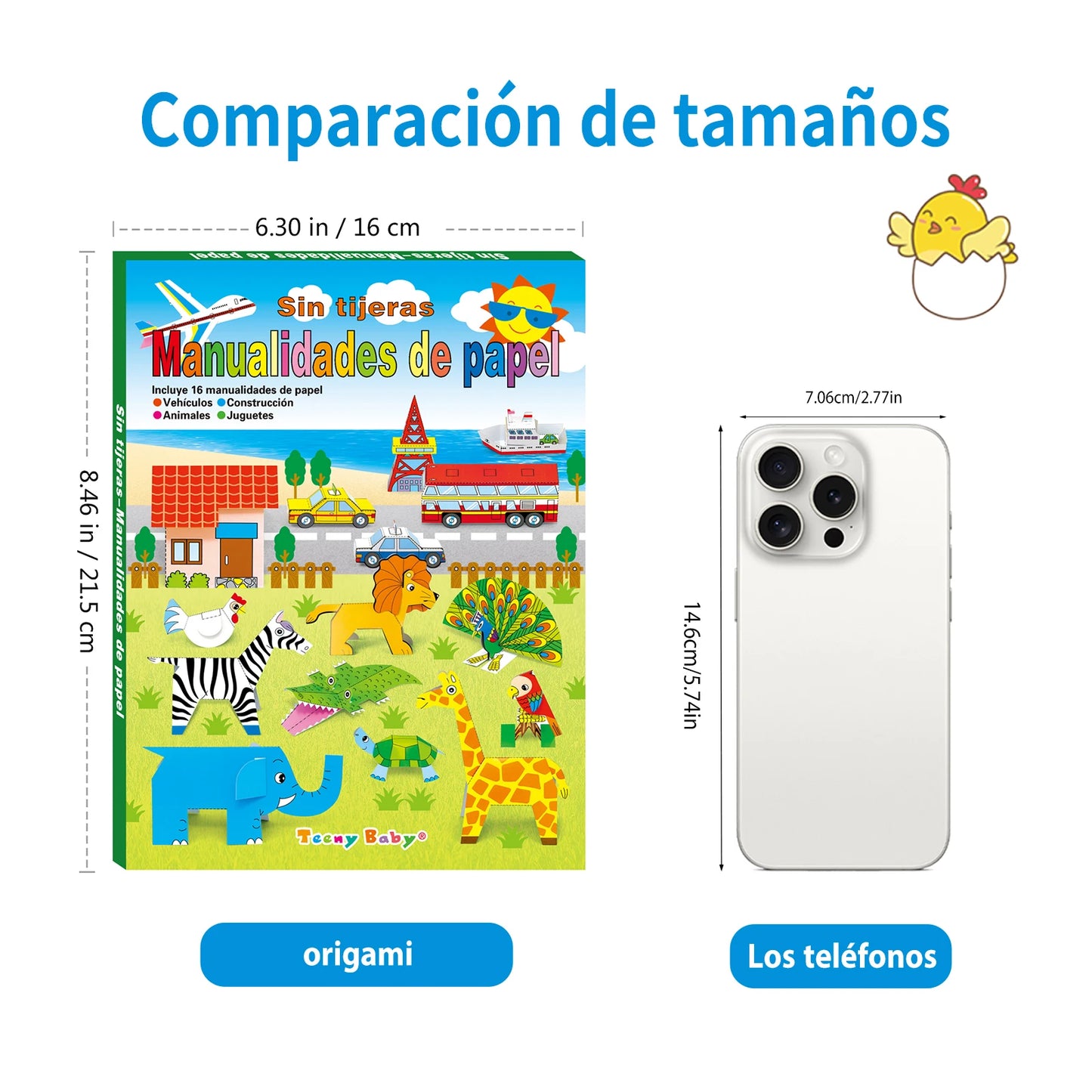 16 - Piece Origami Kit for Babies: Fun Animal - themed DIY Craft Set Kids Learning