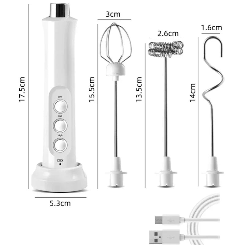 Handheld Egg Beater Mixer Drink Blender with 3 Modes 3 Whisk USB Charger Bubble Maker Coffee Foamer USB Electric Milk Frother