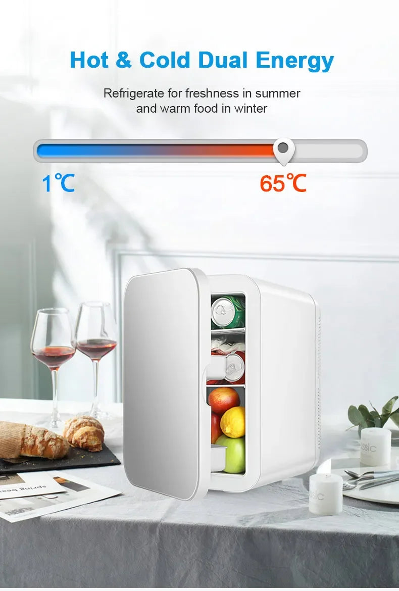 6L Mini Car Refrigerator 12V DC 220V AC Electric Portable Beauty Cooler Warmer Car Mini Fridge Ice Box for Home Camping Travel