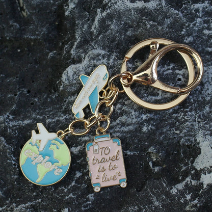 'To travel is to live' Trip Keychain Enamel Airplane Earth 'No Matter Where' Key Chain Trend Pendant Handmade Key Ring Jewelry ﻿