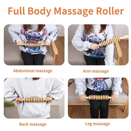 12 Rollers Wooden Curved Massager Handheld Roller Stick, Trigger Point Body Therapy Massager for Belly Waist Muscles Pain Relief